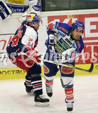 EBEL. Eishockey Bundesliga. VSV gegen Red Bull Salzburg. Dany Bousquet (VSV), Brad Fast (Salzburg). Villach, am 9.11.2007.
Foto: Kuess
---
pressefotos, pressefotografie, kuess, qs, qspictures, sport, bild, bilder, bilddatenbank