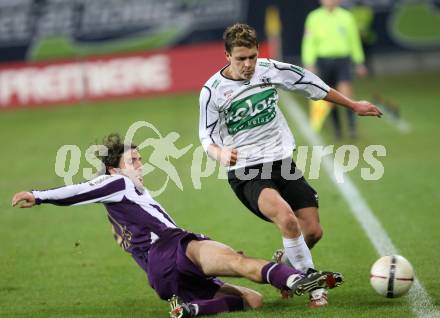 Fussball Bundesliga. T-Mobile. SK Austria Kaernten gegen FK Austria Wien. Zlatko Junuzovic (Kaernten), Joachim Standfest (Wien). Klagenfurt, am 11.11.2007.
Foto: Kuess
---
pressefotos, pressefotografie, kuess, qs, qspictures, sport, bild, bilder, bilddatenbank