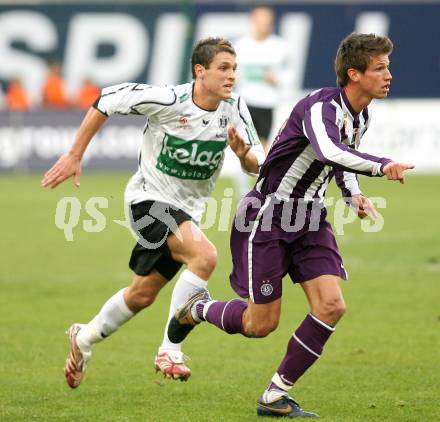 Fussball Bundesliga. T-Mobile. SK Austria Kaernten gegen FK Austria Wien. Zlatko Junuzovic (Kaernten), Franz Schiemer (Wien). Klagenfurt, am 11.11.2007.
Foto: Kuess
---
pressefotos, pressefotografie, kuess, qs, qspictures, sport, bild, bilder, bilddatenbank