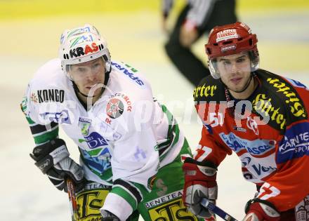 EBEL. Erste Bank Eishockey Bundesliga. KAC gegen Olympia Laibach. Franz Wilfan (KAC), Egon Muric (Laibach). Klagenfurt, am 15.11.2007.
Foto: Kuess
---
pressefotos, pressefotografie, kuess, qs, qspictures, sport, bild, bilder, bilddatenbank