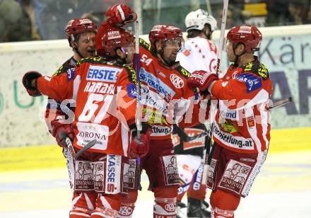 EBEL. Eishockey Bundesliga. KAC gegen HK Acroni Jesenice. Torjubel. Chad Hinz, Christoph Harand, Andrew Schneider, Jeremy Rebek (KAC) . Klagenfurt, am 23.11.2007.
Foto: Kuess
---
pressefotos, pressefotografie, kuess, qs, qspictures, sport, bild, bilder, bilddatenbank