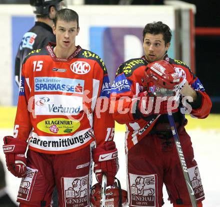 EBEL. Eishockey Bundesliga. KAC gegen HK Acroni Jesenice. JPaul Schellander, Christoph Harand (KAC). Klagenfurt, am 23.11.2007.
Foto: Kuess
---
pressefotos, pressefotografie, kuess, qs, qspictures, sport, bild, bilder, bilddatenbank