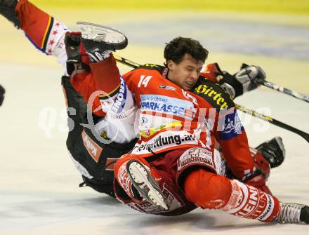 EBEL. Eishockey Bundesliga. KAC gegen HK Acroni Jesenice. Johannes Reichel (KAC), Derek Bekar (Jesenice). Klagenfurt, am 23.11.2007.
Foto: Kuess
---
pressefotos, pressefotografie, kuess, qs, qspictures, sport, bild, bilder, bilddatenbank