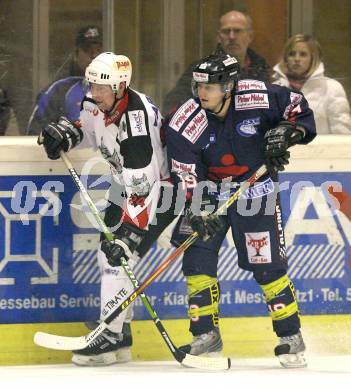 Eishockey Oberliga. Tarco Woelfe gegen ESC Steindorf. Josef Sulzbacher (Tarco), Martin Leitner (Steindorf). Klagenfurt, am 24.11.2007.
Foto: Kuess 
---
pressefotos, pressefotografie, kuess, qs, qspictures, sport, bild, bilder, bilddatenbank