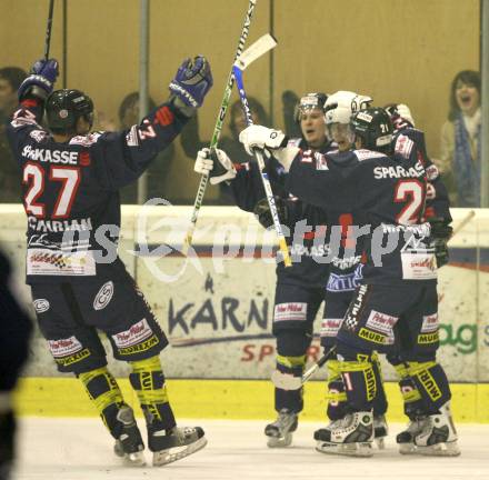 Eishockey Oberliga. Tarco Woelfe gegen ESC Steindorf. Torjubel (Steindorf). Klagenfurt, am 24.11.2007.
Foto: Kuess 
---
pressefotos, pressefotografie, kuess, qs, qspictures, sport, bild, bilder, bilddatenbank