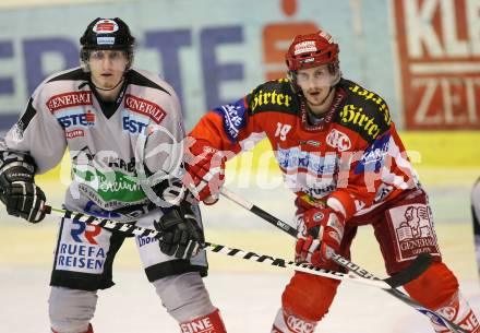 EBEL. Erste Bank Eishockey Bundesliga. KAC gegen EHC Graz 99ers. Christian Ban (KAC), Stefan Pittl (Graz). Klagenfurt, am 2.12.2007.
Foto: Kuess
---
pressefotos, pressefotografie, kuess, qs, qspictures, sport, bild, bilder, bilddatenbank