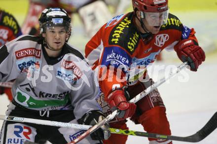 EBEL. Erste Bank Eishockey Bundesliga. KAC gegen EHC Graz 99ers. Chad Hinz (KAC), Rob Hisey (Graz). Klagenfurt, am 2.12.2007.
Foto: Kuess
---
pressefotos, pressefotografie, kuess, qs, qspictures, sport, bild, bilder, bilddatenbank