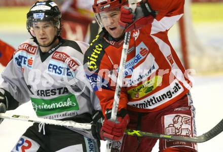 EBEL. Erste Bank Eishockey Bundesliga. KAC gegen EHC Graz 99ers. Chad Hinz (KAC), Rob Hisey (Graz). Klagenfurt, am 2.12.2007.
Foto: Kuess
---
pressefotos, pressefotografie, kuess, qs, qspictures, sport, bild, bilder, bilddatenbank