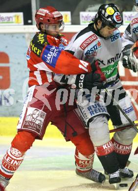 EBEL. Erste Bank Eishockey Bundesliga. KAC gegen EHC Graz 99ers. Johannes Reichel (KAC), Anthony Iob (Graz). Klagenfurt, am 2.12.2007.
Foto: Kuess
---
pressefotos, pressefotografie, kuess, qs, qspictures, sport, bild, bilder, bilddatenbank