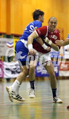 Handball Bundesliga. SC Ferlach gegen HCK 59.  Dean Pomorisac (Ferlach), Anton Praeprost (HCK). Ferlach, am 15.12.2007.
Foto: Kuess
---
pressefotos, pressefotografie, kuess, qs, qspictures, sport, bild, bilder, bilddatenbank