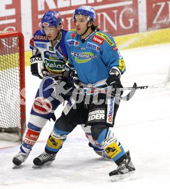 EBEL. Eishockey Bundesliga. VSV gegen Black Wings Linz. Marc Brown (VSV), Viktor Ignatjevs (Linz). Villach, am 26.12.2007.
Foto: Kuess
---
pressefotos, pressefotografie, kuess, qs, qspictures, sport, bild, bilder, bilddatenbank