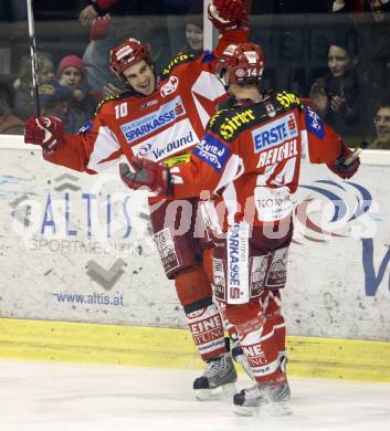 EBEL. Erste Bank Eishockey Bundesliga. KAC gegen Vienna Capitals. Jubel KAC. Warren Norris, Johannes Reichel (KAC). Klagenfurt, am 30.12.2007.
Foto: Kuess
---
pressefotos, pressefotografie, kuess, qs, qspictures, sport, bild, bilder, bilddatenbank