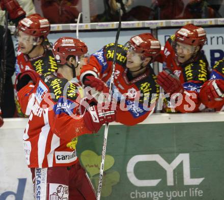 EBEL. Erste Bank Eishockey Bundesliga. KAC gegen Vienna Capitals. Torjubel Paul Schellander(KAC). Klagenfurt, am 30.12.2007.
Foto: Kuess
---
pressefotos, pressefotografie, kuess, qs, qspictures, sport, bild, bilder, bilddatenbank