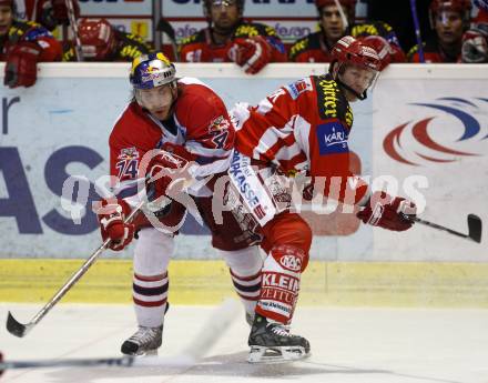 EBEL. Eishockey Bundesliga. KAC gegen EC Red Bull Salzburg. Jeremy Rebek (KAC), Dieter Kalt (Salzburg). Klagenfurt, am 6.1.2008.
Foto: Kuess
---
pressefotos, pressefotografie, kuess, qs, qspictures, sport, bild, bilder, bilddatenbank