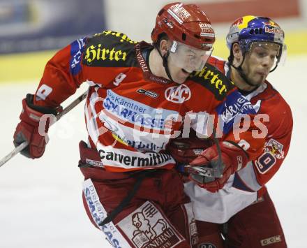 EBEL. Eishockey Bundesliga. KAC gegen EC Red Bull Salzburg. Chad Hinz (KAC), Thomas Koch (Salzburg). Klagenfurt, am 6.1.2008.
Foto: Kuess
---
pressefotos, pressefotografie, kuess, qs, qspictures, sport, bild, bilder, bilddatenbank