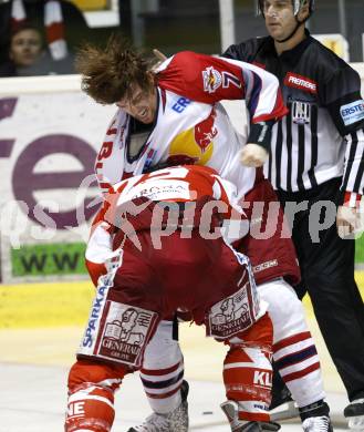 EBEL. Eishockey Bundesliga. KAC gegen EC Red Bull Salzburg. Schlaegerei, Rauferei. Kirk Furey (KAC), Douglas Lynch (Salzburg). Klagenfurt, am 6.1.2008.
Foto: Kuess
---
pressefotos, pressefotografie, kuess, qs, qspictures, sport, bild, bilder, bilddatenbank