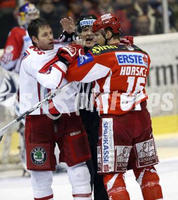 EBEL. Eishockey Bundesliga. KAC gegen EC Red Bull Salzburg. Schlaegerei, Rauferei. Philippe Horsky (KAC), Remi Royer (Salzburg). Klagenfurt, am 6.1.2008.
Foto: Kuess
---
pressefotos, pressefotografie, kuess, qs, qspictures, sport, bild, bilder, bilddatenbank