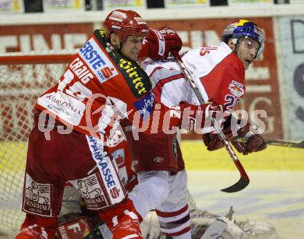 EBEL. Eishockey Bundesliga. KAC gegen EC Red Bull Salzburg. Mike Craig (KAC), Daniel Welser (Salzburg). Klagenfurt, am 6.1.2008.
Foto: Kuess
---
pressefotos, pressefotografie, kuess, qs, qspictures, sport, bild, bilder, bilddatenbank