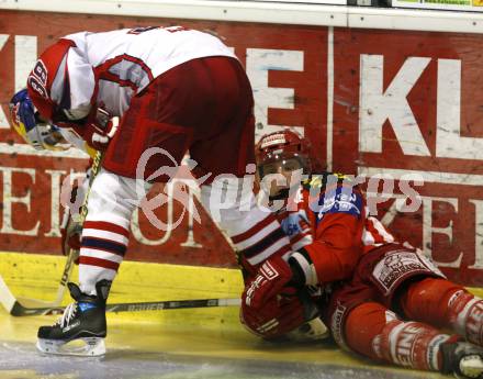 EBEL. Eishockey Bundesliga. KAC gegen EC Red Bull Salzburg. Kirk Furey (KAC), Frank Banham (Salzburg). Klagenfurt, am 6.1.2008.
Foto: Kuess
---
pressefotos, pressefotografie, kuess, qs, qspictures, sport, bild, bilder, bilddatenbank