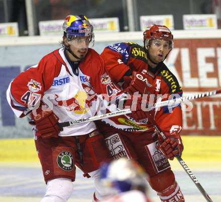 EBEL. Eishockey Bundesliga. KAC gegen EC Red Bull Salzburg. Johannes Reichel (KAC), Martin Ulrich (Salzburg). Klagenfurt, am 6.1.2008.
Foto: Kuess
---
pressefotos, pressefotografie, kuess, qs, qspictures, sport, bild, bilder, bilddatenbank