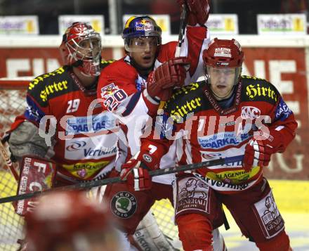 EBEL. Eishockey Bundesliga. KAC gegen EC Red Bull Salzburg. Andrew Verner, Herbert Ratz (KAC), Daniel Welser (Salzburg). Klagenfurt, am 6.1.2008.
Foto: Kuess
---
pressefotos, pressefotografie, kuess, qs, qspictures, sport, bild, bilder, bilddatenbank