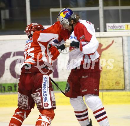 EBEL. Eishockey Bundesliga. KAC gegen EC Red Bull Salzburg. Schlaegerei, Rauferei. Kirk Furey (KAC), Douglas Lynch (Salzburg). Klagenfurt, am 6.1.2008.
Foto: Kuess
---
pressefotos, pressefotografie, kuess, qs, qspictures, sport, bild, bilder, bilddatenbank