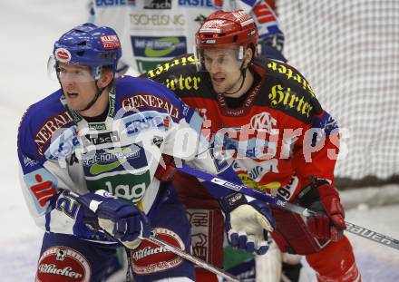 EBEL. Eishockey Bundesliga. VSV gegen KAC. Mickey Elick (VSV), Gregor Hager (KAC). Villach, am 11.1.2008.
Foto: Kuess
---
pressefotos, pressefotografie, kuess, qs, qspictures, sport, bild, bilder, bilddatenbank