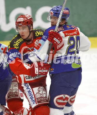 EBEL. Eishockey Bundesliga. VSV gegen KAC. Mickey Elick (VSV), David Schuller (KAC). Villach, am 11.1.2008.
Foto: Kuess
---
pressefotos, pressefotografie, kuess, qs, qspictures, sport, bild, bilder, bilddatenbank