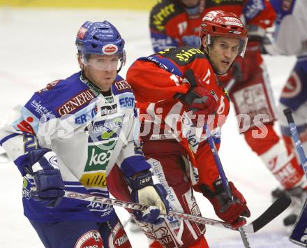 EBEL. Eishockey Bundesliga. VSV gegen KAC. Mickey Elick (VSV), Gregor Hager (KAC). Villach, am 11.1.2008.
Foto: Kuess
---
pressefotos, pressefotografie, kuess, qs, qspictures, sport, bild, bilder, bilddatenbank