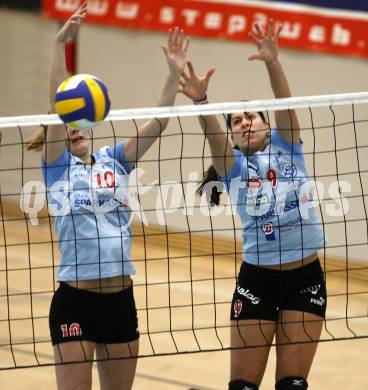 Volleyball OEVV Cup. ATSC Wildcats gegen Hartberg. Sigrid Kerber, Kerstin Pichler (Wildcats). Klagenfurt, am 20.1.2008.
Foto: Kuess 
---
pressefotos, pressefotografie, kuess, qs, qspictures, sport, bild, bilder, bilddatenbank