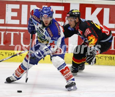 EBEL Eishockey Bundesliga. VSV gegen Vienna Capitals. Roland Kaspitz (VSV), Peter Casparsson (Caps). Villach, am 24.1.2008.
Foto: Kuess
---
pressefotos, pressefotografie, kuess, qs, qspictures, sport, bild, bilder, bilddatenbank