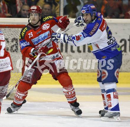 EBEL. Eishockey Bundesliga.  KAC gegen VSV. Kirk Furey (KAC), Dany Bousquet (VSV). Klagenfurt, am 29.1.2008.
Foto: Kuess
---
pressefotos, pressefotografie, kuess, qs, qspictures, sport, bild, bilder, bilddatenbank