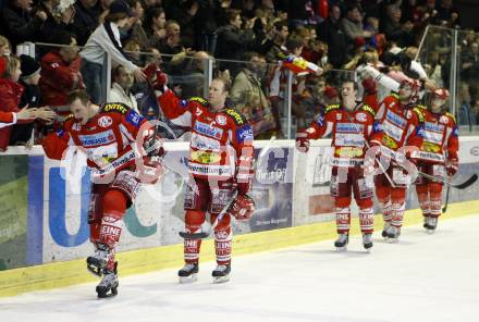 EBEL. Eishockey Bundesliga. Ehrenrunde KAC. KAC gegen VSV. Christoph Ibounig, Jeremy Rebek, Paul Schellander (KAC), . Klagenfurt, am 29.1.2008.
Foto: Kuess
---
pressefotos, pressefotografie, kuess, qs, qspictures, sport, bild, bilder, bilddatenbank