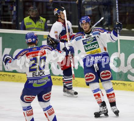 EBEL. Eishockey Bundesliga. VSV gegen Red Bull Salzburg. Torjubel Thomas Raffl, Mickey Elick (VSV). Villach, am 1.2.2008.
Foto: Kuess
---
pressefotos, pressefotografie, kuess, qs, qspictures, sport, bild, bilder, bilddatenbank