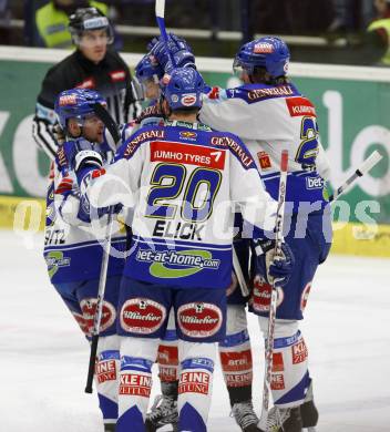 EBEL. Eishockey Bundesliga. VSV gegen Red Bull Salzburg. Torjubel (VSV). Villach, am 1.2.2008.
Foto: Kuess
---
pressefotos, pressefotografie, kuess, qs, qspictures, sport, bild, bilder, bilddatenbank