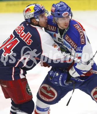 EBEL. Eishockey Bundesliga. VSV gegen Red Bull Salzburg. Thomas Pfeffer (VSV), Dieter Kalt (Salzburg). Villach, am 1.2.2008.
Foto: Kuess
---
pressefotos, pressefotografie, kuess, qs, qspictures, sport, bild, bilder, bilddatenbank