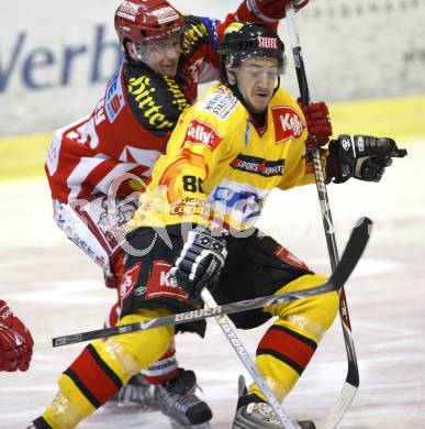 EBEL. Eishockey Bundesliga. KAC gegen Vienna Capitals. Kirk Furey (KAC), Christian Dolezal (Caps).  Klagenfurt. am 3.2.2008.
Foto: Kuess
---
pressefotos, pressefotografie, kuess, qs, qspictures, sport, bild, bilder, bilddatenbank