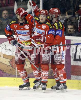 EBEL. Eishockey Bundesliga. KAC gegen Vienna Capitals. Torjubel KAC. Gregor Hager, Kirk Furey, Herbert Ratz.  Klagenfurt. am 3.2.2008.
Foto: Kuess
---
pressefotos, pressefotografie, kuess, qs, qspictures, sport, bild, bilder, bilddatenbank