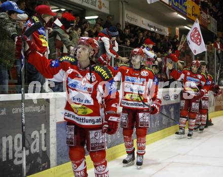 EBEL. Eishockey Bundesliga. KAC gegen Vienna Capitals. Ehrenrunde. Jeremy Rebek, Herbert Ratz, Warren Norris (KAC).  Klagenfurt. am 3.2.2008.
Foto: Kuess
---
pressefotos, pressefotografie, kuess, qs, qspictures, sport, bild, bilder, bilddatenbank