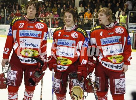 EBEL. Eishockey Bundesliga. KAC gegen Vienna Capitals. Die GitterkinderThomas Hunderpfund, Silvio Jakobitsch, Markus Pirmann.  Klagenfurt. am 3.2.2008.
Foto: Kuess
---
pressefotos, pressefotografie, kuess, qs, qspictures, sport, bild, bilder, bilddatenbank