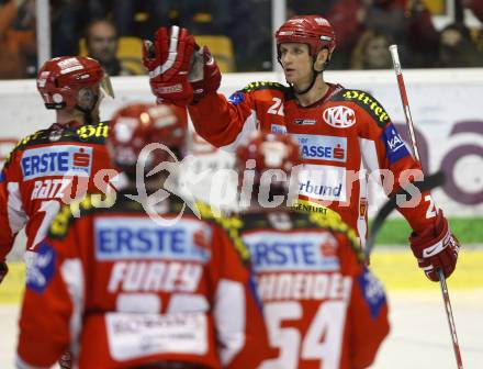 EBEL. Eishockey Bundesliga. KAC gegen Vienna Capitals. Torjubel KAC. Herbert Ratz, Mike Craig.  Klagenfurt. am 3.2.2008.
Foto: Kuess
---
pressefotos, pressefotografie, kuess, qs, qspictures, sport, bild, bilder, bilddatenbank