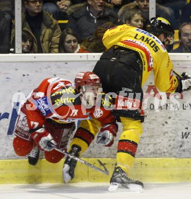 EBEL. Eishockey Bundesliga. KAC gegen Vienna Capitals. Gregor Hager (KAC), Philippe Lakos (Caps).  Klagenfurt. am 3.2.2008.
Foto: Kuess
---
pressefotos, pressefotografie, kuess, qs, qspictures, sport, bild, bilder, bilddatenbank