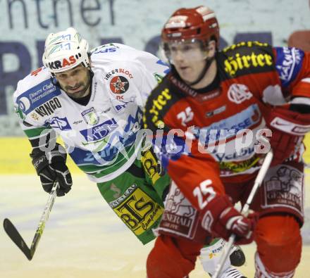 EBEL. Eishockey Bundesliga. KAC gegen Olympia Ljubljana (Laibach). Kirk Furey (KAC), Raffaele Intranuovo (Laibach). Klagenfurt, am 14.2.2008.
Foto: Kuess
---
pressefotos, pressefotografie, kuess, qs, qspictures, sport, bild, bilder, bilddatenbank