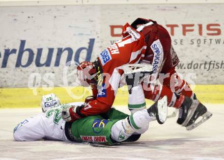 EBEL. Eishockey Bundesliga. KAC gegen Olympia Ljubljana (Laibach). Gregor Hager (KAC), Greg Kuznik (Laibach). Klagenfurt, am 14.2.2008.
Foto: Kuess
---
pressefotos, pressefotografie, kuess, qs, qspictures, sport, bild, bilder, bilddatenbank