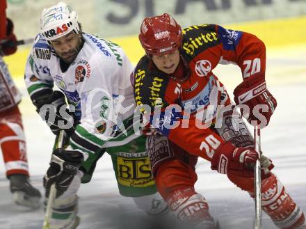 EBEL. Eishockey Bundesliga. KAC gegen Olympia Ljubljana (Laibach). Mike Craig (KAC), Raffaele Intranuovo (Laibach). Klagenfurt, am 14.2.2008.
Foto: Kuess
---
pressefotos, pressefotografie, kuess, qs, qspictures, sport, bild, bilder, bilddatenbank