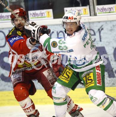 EBEL. Eishockey Bundesliga. KAC gegen Olympia Ljubljana (Laibach). Rob Valicevic (KAC), Pasi Petrlaeinen (Laibach). Klagenfurt, am 14.2.2008.
Foto: Kuess
---
pressefotos, pressefotografie, kuess, qs, qspictures, sport, bild, bilder, bilddatenbank