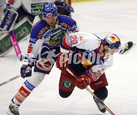 EBEL. Eishockey Bundesliga. VSV gegen Red Bull Salzburg. Mickey Elick (VSV), Daniel Welser (Salzburg). Villach, am 17.2.2008.
Foto: Kuess
---
pressefotos, pressefotografie, kuess, qs, qspictures, sport, bild, bilder, bilddatenbank