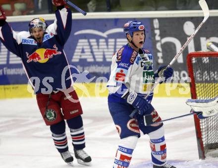 EBEL. Eishockey Bundesliga. VSV gegen Red Bull Salzburg. Mike Stewart entsetzt (VSV), Thomas Koch jubelnd (Salzburg). Villach, am 17.2.2008.
Foto: Kuess
---
pressefotos, pressefotografie, kuess, qs, qspictures, sport, bild, bilder, bilddatenbank