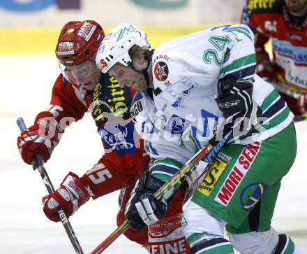 EBEL. Eishockey Bundesliga. KAC gegen Olympia (Olimpija) Ljubljana (Laibach). David schuller (KAC), Tomaz Vnuk (Laibach). Klagenfurt, am 19.2.2008.
Foto: Kuess
---
pressefotos, pressefotografie, kuess, qs, qspictures, sport, bild, bilder, bilddatenbank