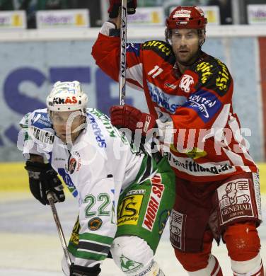 EBEL. Eishockey Bundesliga. KAC gegen Olympia (Olimpija) Ljubljana (Laibach). Robert Valicevic (KAC), Greg Kuznik (Laibach). Klagenfurt, am 19.2.2008.
Foto: Kuess
---
pressefotos, pressefotografie, kuess, qs, qspictures, sport, bild, bilder, bilddatenbank